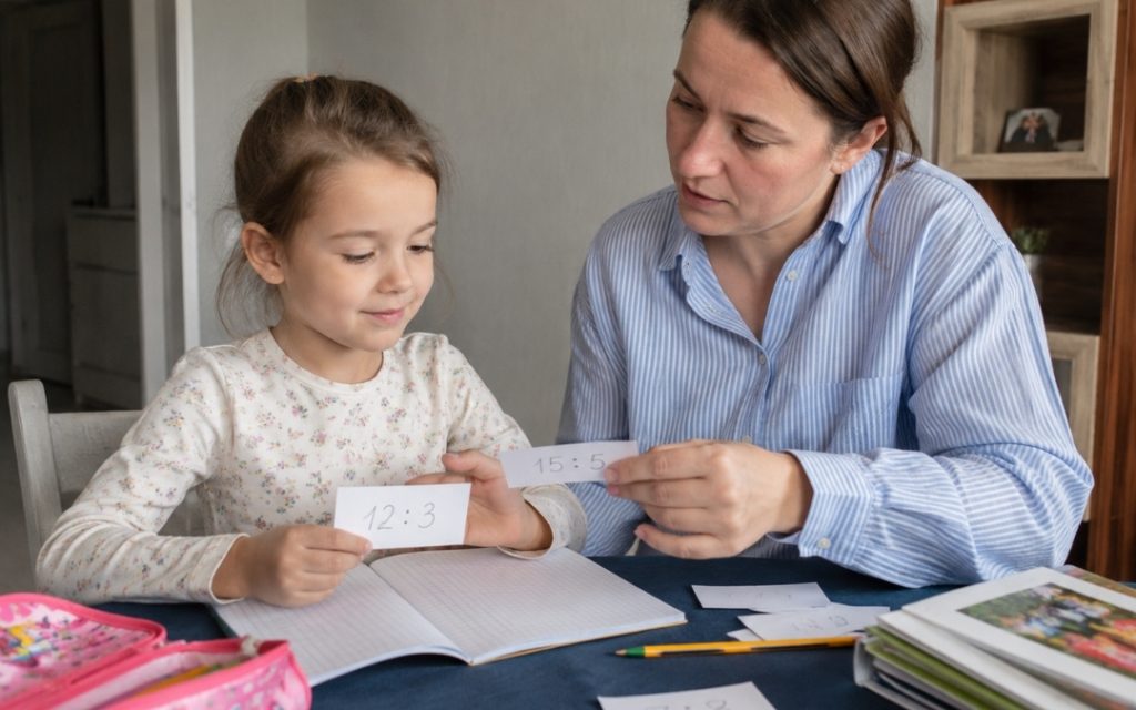 Dziecko gra w edukacyjną grę planszową wspierającą naukę matematyki w domu.